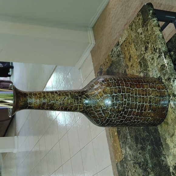 Vintage Long Neck Eggshell Design Tall Brown Vase 15" Length - Picture 8 of 8